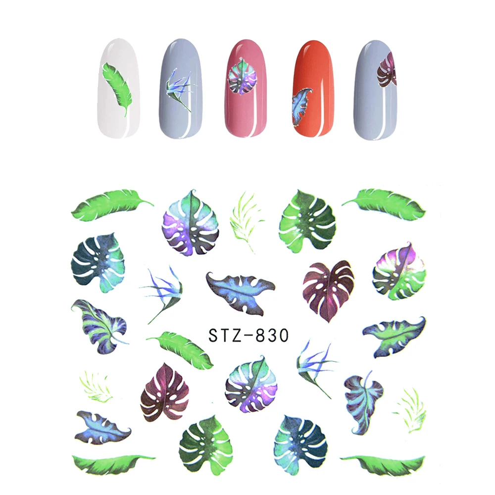 Nail Stickers Sliders For Nails For Manicure Decor Nails Set Nail Design Sliders Flower Leaf Tree Green Nail Art Watermark Decal