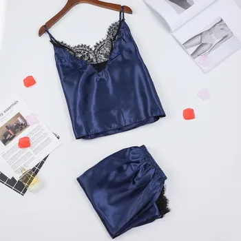 

2020 Women Sexy Lingerie Pajamas Set Faux Silk Sleepwear Nightwear Pijama Satin Cami Trousers Pyjama Spaghetti Strap Underwear