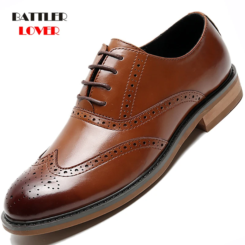 Brogue Shoes Genuine Leather Men Dress Shoes Casual British Oxfords Shoes For Male Lace Up Formal Business Man Footwear Flats