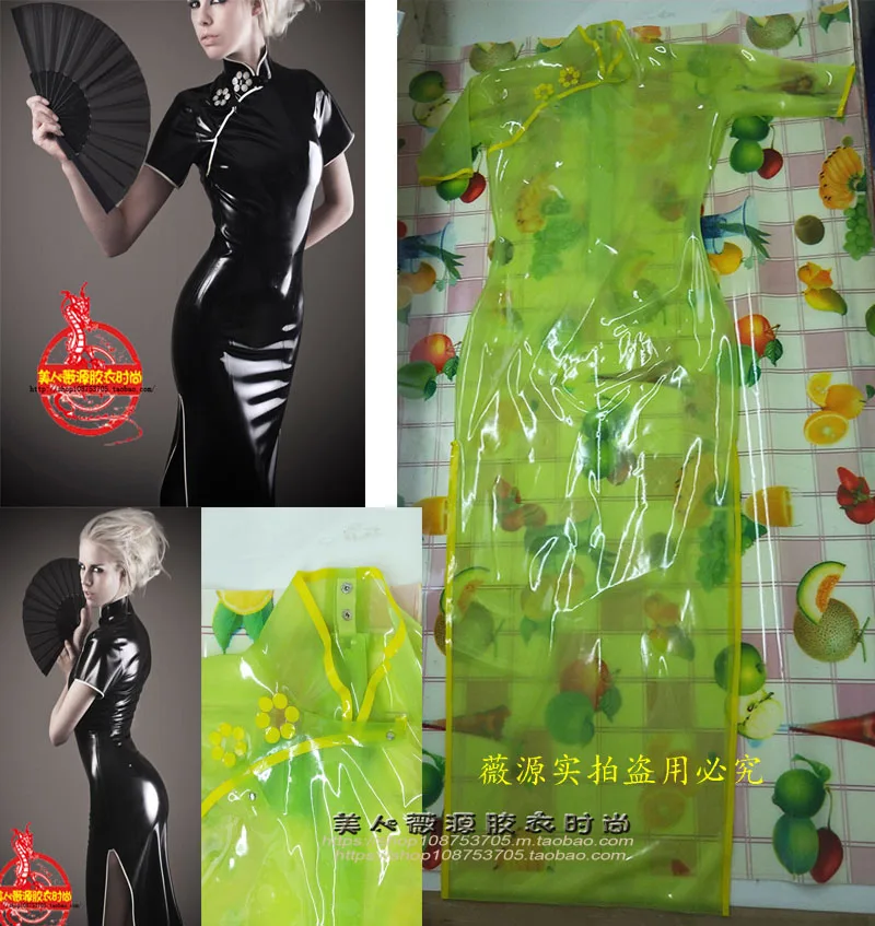 Sexy-Women-Black-Latex-Cheongsam-Dress-Fetish-Side-Split-Rubber-Slim-Long-Dress- 4
