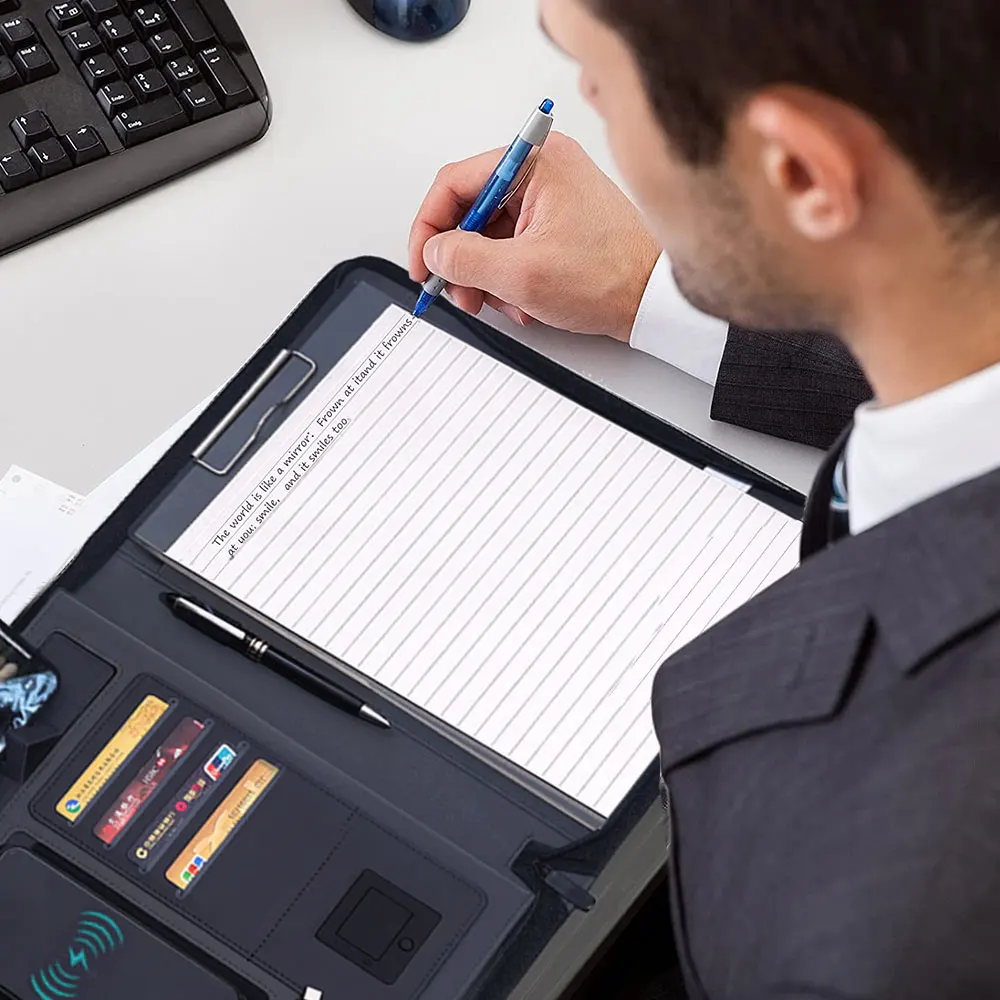 Office Padfolio A4 Wireless Charging Padfolio With 8000mah Power Bank & 16G U Disk & Notebook