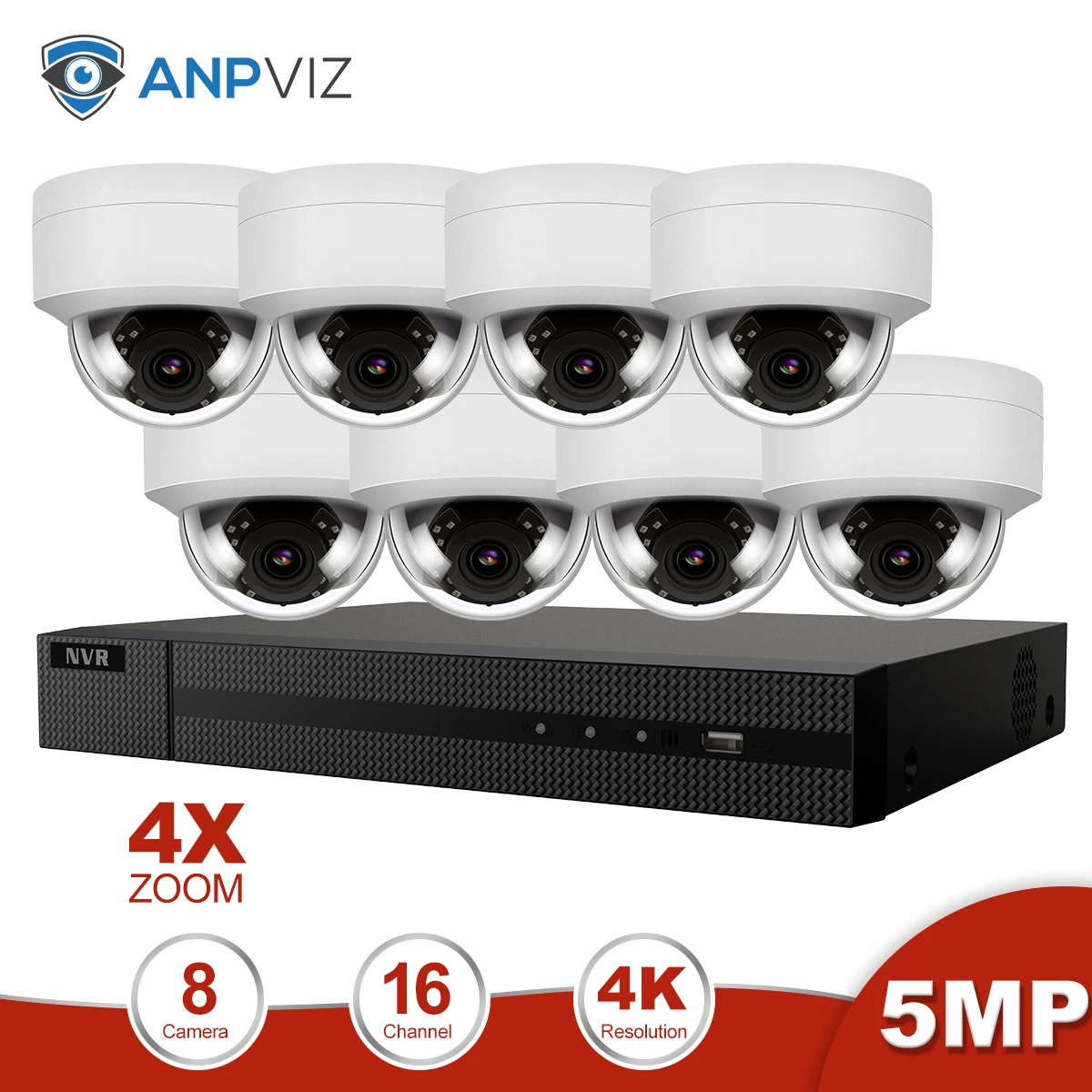 Anpviz 16CH 4K NVR 5MP купол аудио/4X Оптический POE Комплект ip-камеры для дома/улицы системы безопасности CCTV видеонаблюдение NVR комплект - Цвет: 8 Cams 4X Kit
