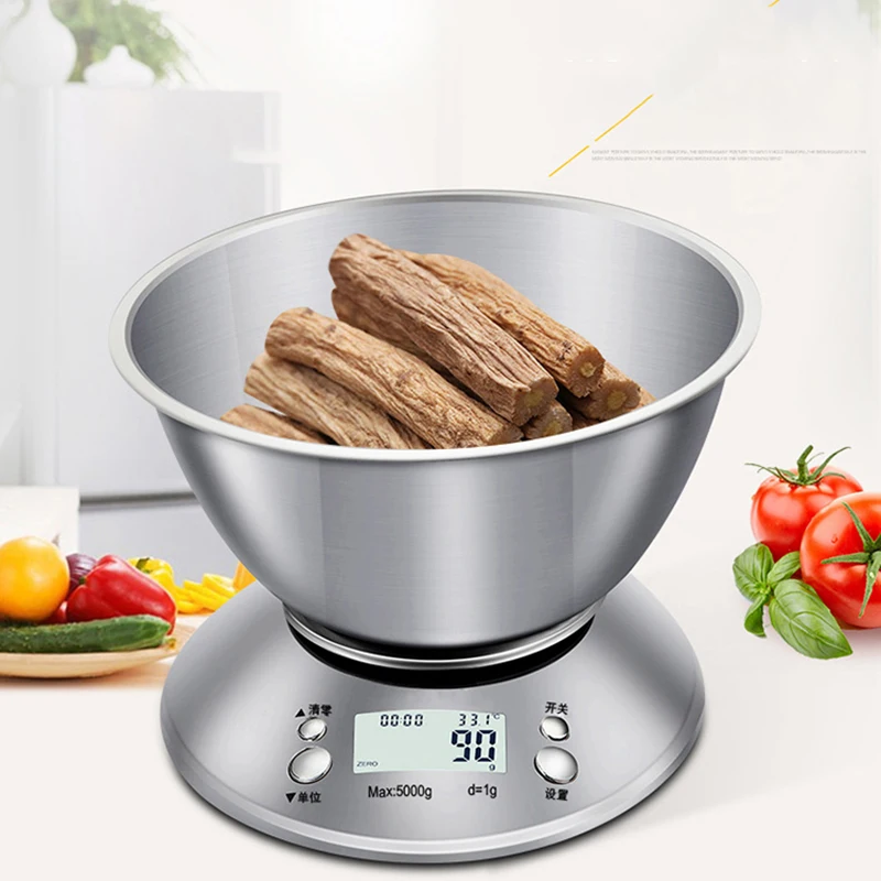 Stainless Steel Kitchen Scale 5kg/1g Electronic Scale Household Food  Weighing Digital Scale With Bowl Cooking Baking Tools - Kitchen Scales -  AliExpress