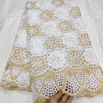 

High Quality White 100%Pure Cotton African Swiss Voile Lace Fabric French Stones Embroidery Voile Lace Materials In Switzerland