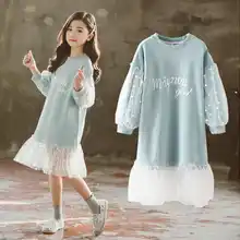 Мода года, Детские платья для девочек белая кружевная одежда с длинными рукавами весенне-осенняя одежда для подростков платье для малышей платья-свитера