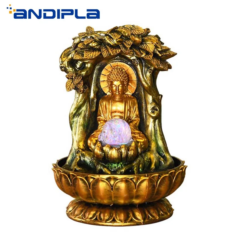 

110V/220V Lucky Buddha Statue Flowing Water Fountains Living Room Office Desktop Feng Shui Fountain Home Decor Table Ornaments