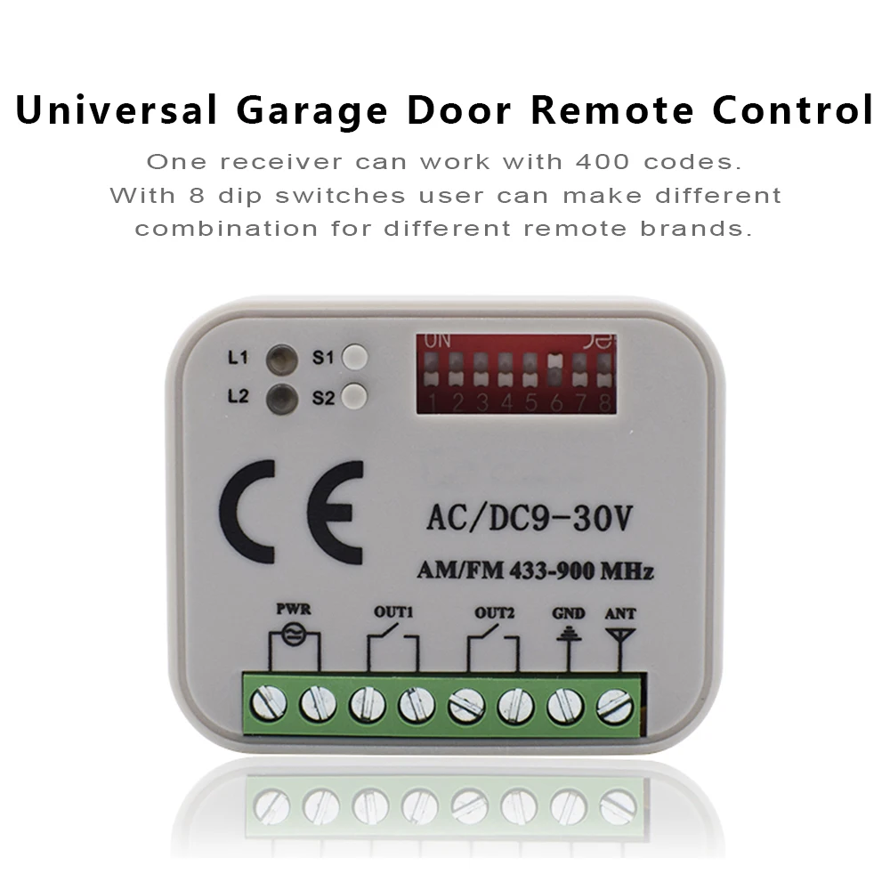 Universal Garage Door Receiver 300900mhz Remote Control Switch Ac/dc 930v 2ch Gate Control 433
