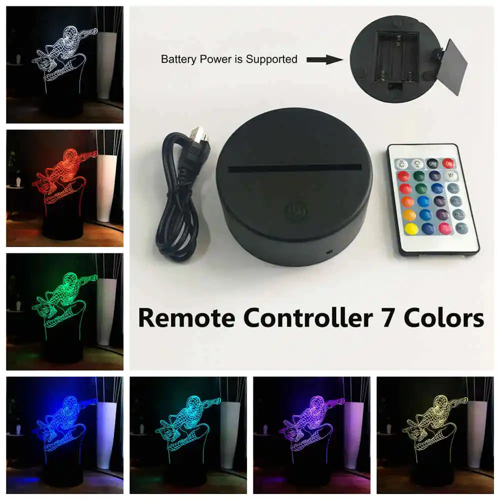 USB Remote 7 colors Светодиодный ночник 3D визуальная Таблица лампа Marvel Человек-паук настольная лампа RGB разноцветная прикроватная лампа USB лампа для сна настроение детский подарок - Испускаемый цвет: USB Remote 7 colors