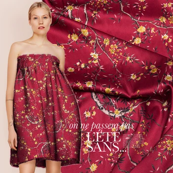 

Summer New 140cm Wide 20momme 94%silk 6%spandex Elastic Charmeuse Fabric for Dress Digital Print Cloth Diy Sewing Free Shipping