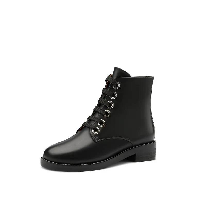 Retro Platform Genuine Leather Women's Ankle Boots Winter Newest Round Toe Med Heels Pumps Party Prom Shoes Woman