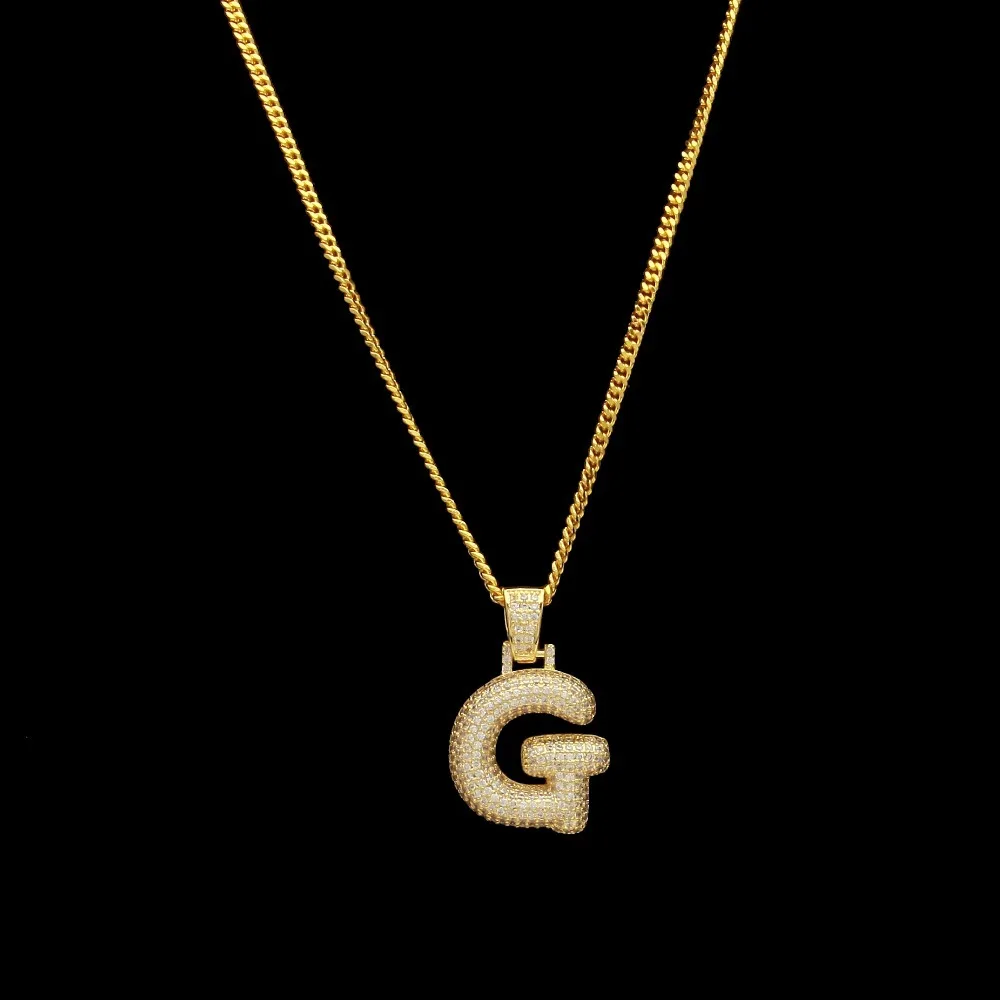 Большой размер Bling CZ пользовательский пузырьковый начальный кулон из букв медь A-Z начальный Кулон золото, розовое золото, Посеребренная Очаровательная Ожерелье