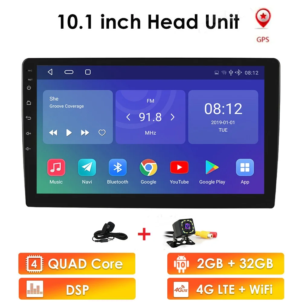 Android 10 2Din 8 9 10 para coche reproductor Multimedia doble estéreo WiFi Bluetooth GPS Nav Radio Player 2G + 32G wifi 4G OBD2 TPMS DVR