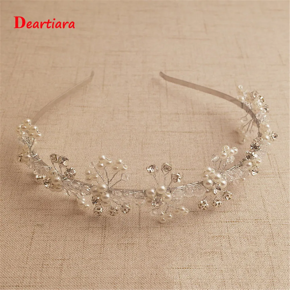 

Pure Handmade Headband Flowers and Leaves Pearl and Beads Design Women Bride's Hair Hoop Bridal Tiaras and Crowns Hair Jewelry