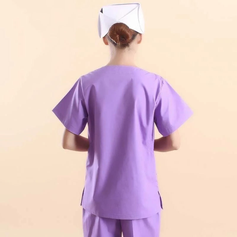 purple top Женская мода скраб-топ цвет блокировка дизайн медицинская Униформа для кормления с коротким рукавом v-образным вырезом Топ(только топ - Цвет: purple top