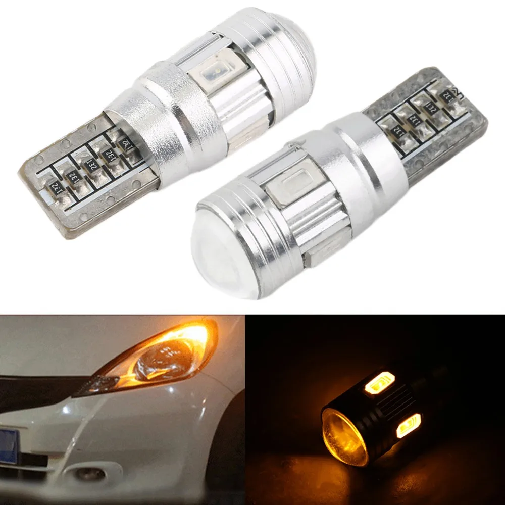 10X T10 501 W5W Автомобильная лампочка Sidelight без ошибок Canbus 6SMD светодиодный ксенон желтый встроенный резистор для предотвращения повторного мерцания