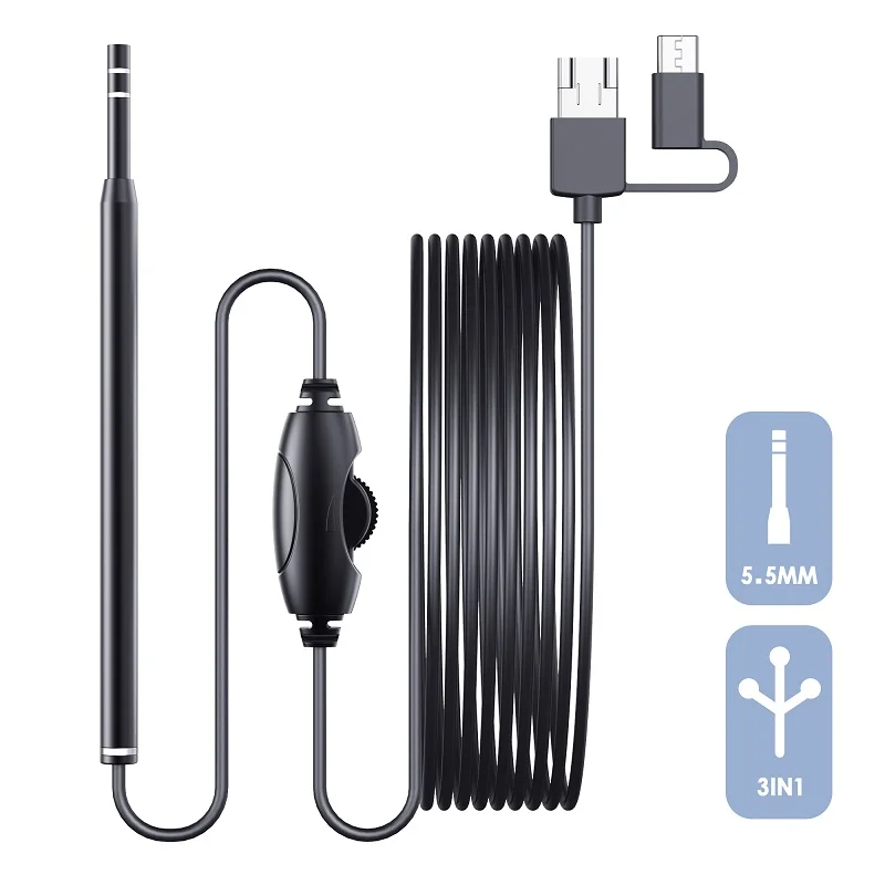 

Мини Ohr reinigung endoskop kamera 5,5 мм 0,3 МП 3 в 1 Visuelle Ohr pick USB Ohr lёffel typ-c ohr otoskop Endoskop für android