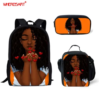 

WHEREISART Black Girls Teenagers Cute School Bags Arts Design Big Capacity Student Bags Middle School Backpack for Teen Children
