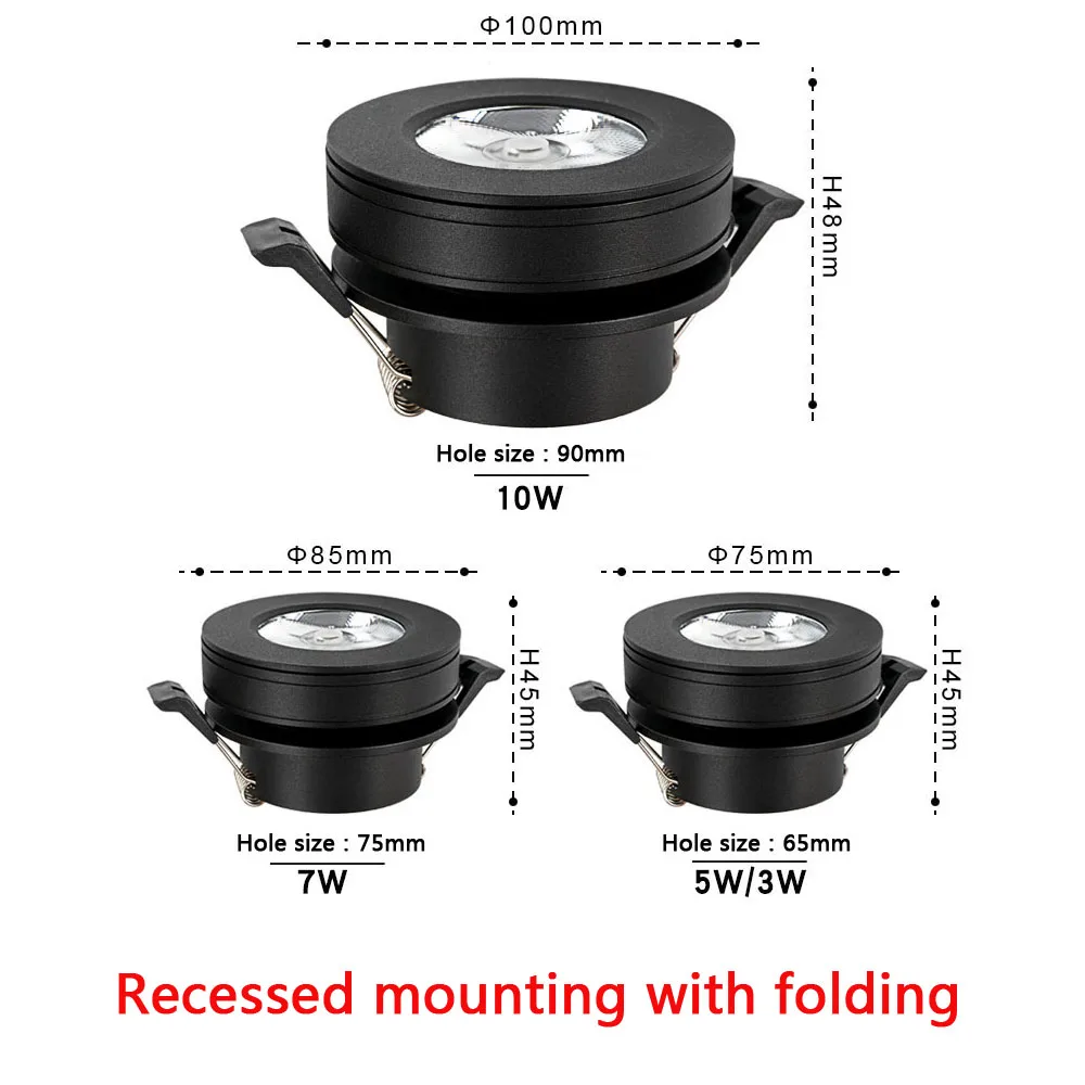 Светодиодный светильник 3 Вт 7 Вт 15 Вт складной с регулируемой яркостью встраиваемый вращающийся встроенный COB Точечный светильник поверхностное крепление светильник 110 В 220 В