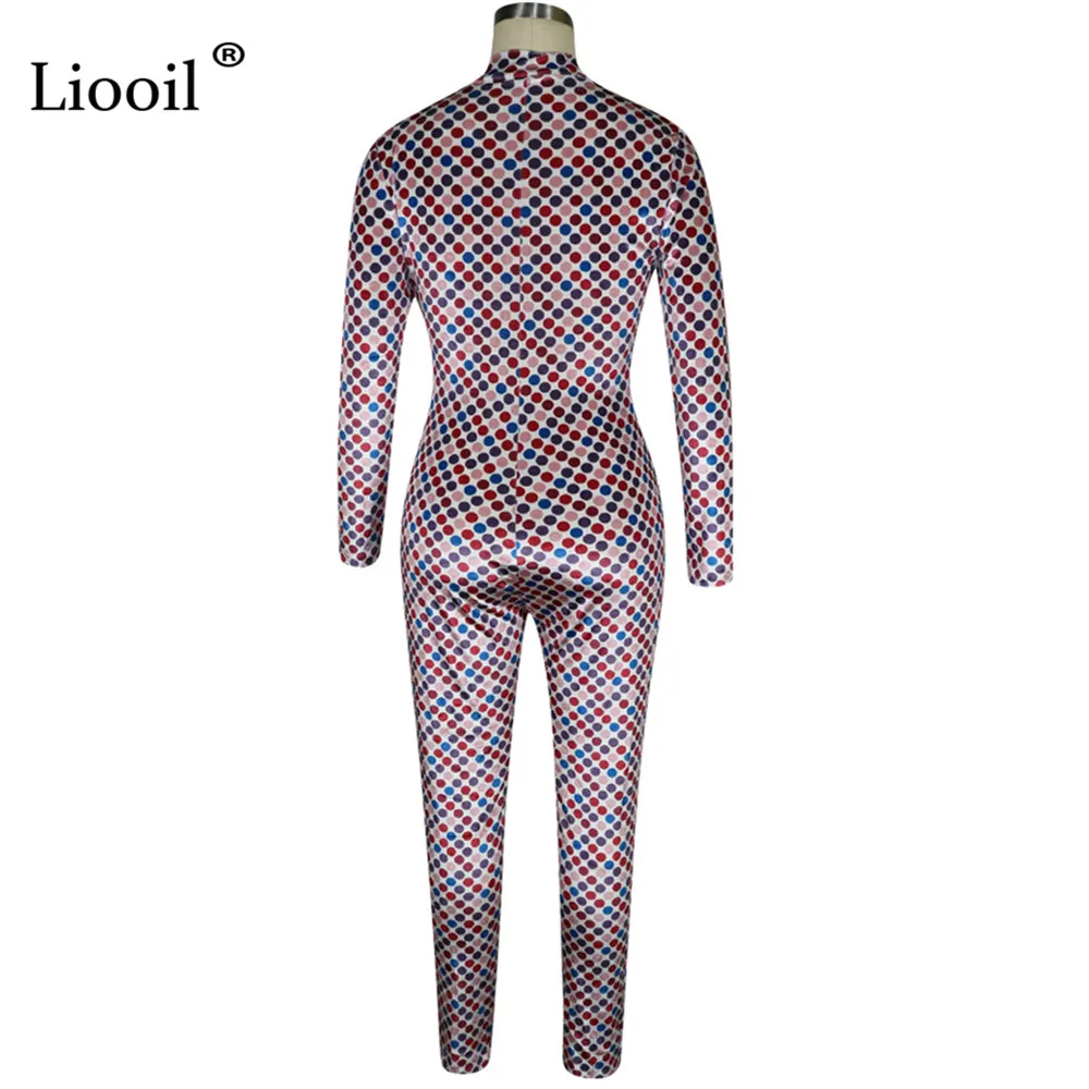 Liooil, цветные, в горошек, сексуальные, на молнии, вельветовые комбинезоны для женщин,, с длинным рукавом, с круглым вырезом, вечерние, Клубные комбинезоны, облегающий спортивный костюм, комбинезон