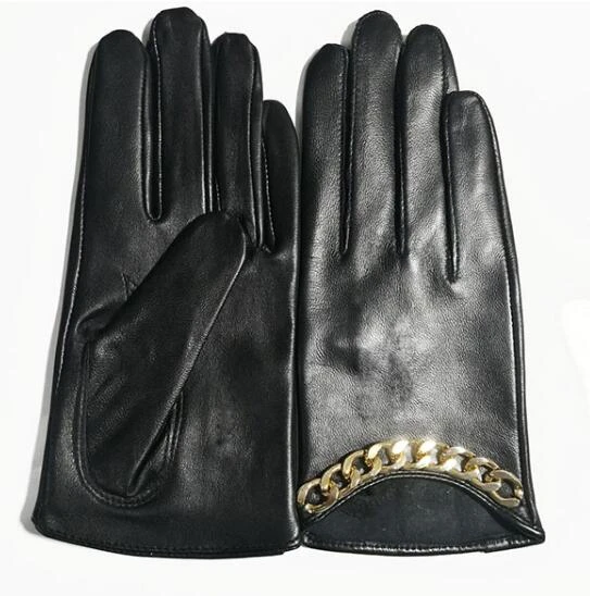 Women's Short Design Chain Sheepskin Leather Gloves Female Thin Genuine  Leather Gloves Touch Screen Black Motorcycle Glove R417 - Gloves & Mittens  - AliExpress