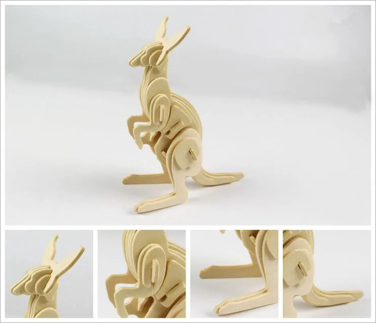 DIY Дети 3D деревянные пазлы модель животного Сборка строительные наборы Развивающие игрушки для детей - Цвет: Kangaroo