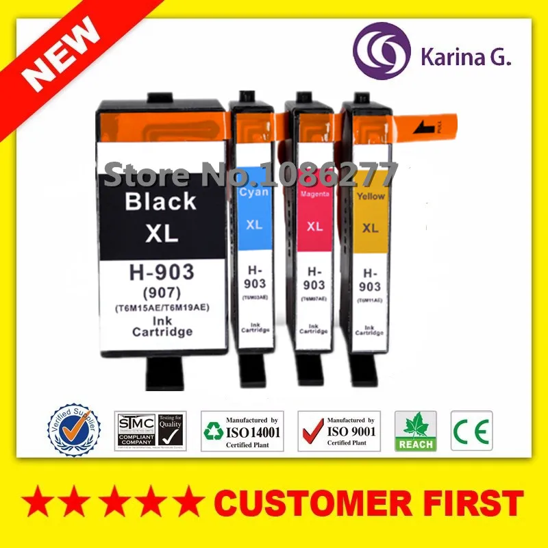 1Set ( 4PCS ) Совместимый для hp 903xl/hp 903(hp 907)/hp 903 чернильные картриджи костюм для Officejet Pro 6950 6960 6962 6963 6965 6966 и т. Д - Цвет: 1Set ( 4PCS )