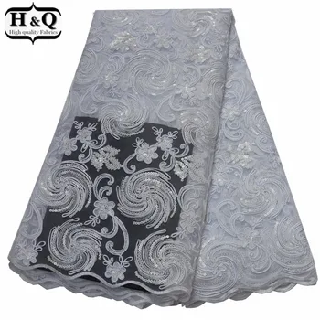 

White 2019 French Tulle Lace Sequins Glitter Lace African Net Lace Fabric Bone Rope Embroidered Lace Fabric Wedding Bridal Gown