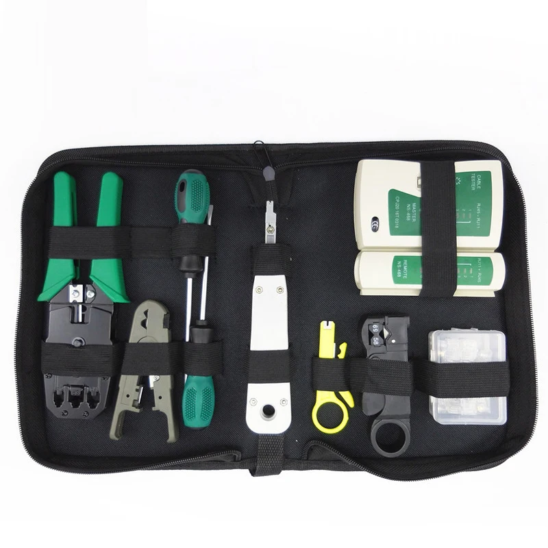 Realmote 10pcs LAN Network Tool Set Cable Tester Crimper Stripper Optical Fiber Toolkit Installer Repair Ferramentas Pdr