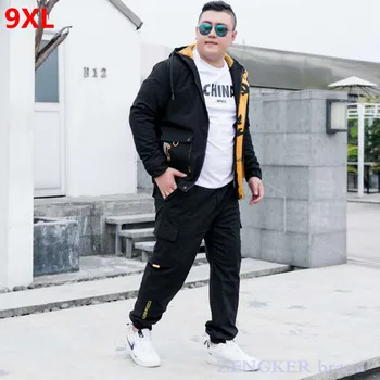 

Men's casual jacket spring autumn plus size trend set with a handsome tooling jacket two-piece suit jacket 7XL 8XL 9XL