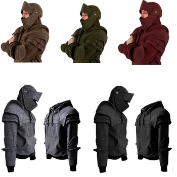 

Cosplay medieval vintage warrior soldier knight mask armor knee Sweater top jacket Sweatshirt for men autumn winter men costumes