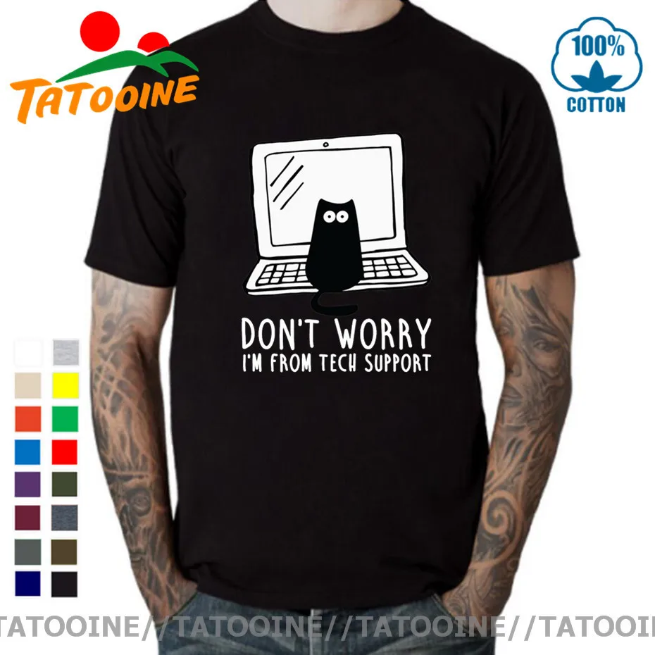 Computer Programs Cat Printed T-Shirt Tech Support 3D Funny Hacker Cats Tshirt Purrgrammer Software Programming Mens T-shirt | Мужская