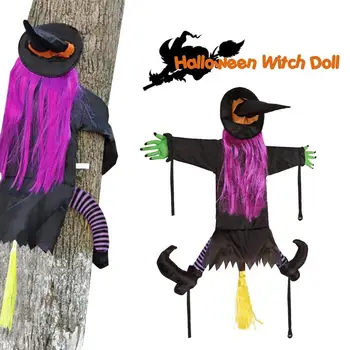

2020 Halloween Crashing Witch into Tree Halloween Decoration Door Porch Tree Decoration Prop terror Bar Haunted House Supplies