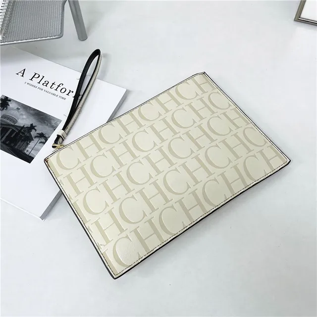 2021 New Luxury Brand CH Clutch Unisex High-quality CH Letter Pattern Clutch luxury envelope leather business clutch purse The first beige
