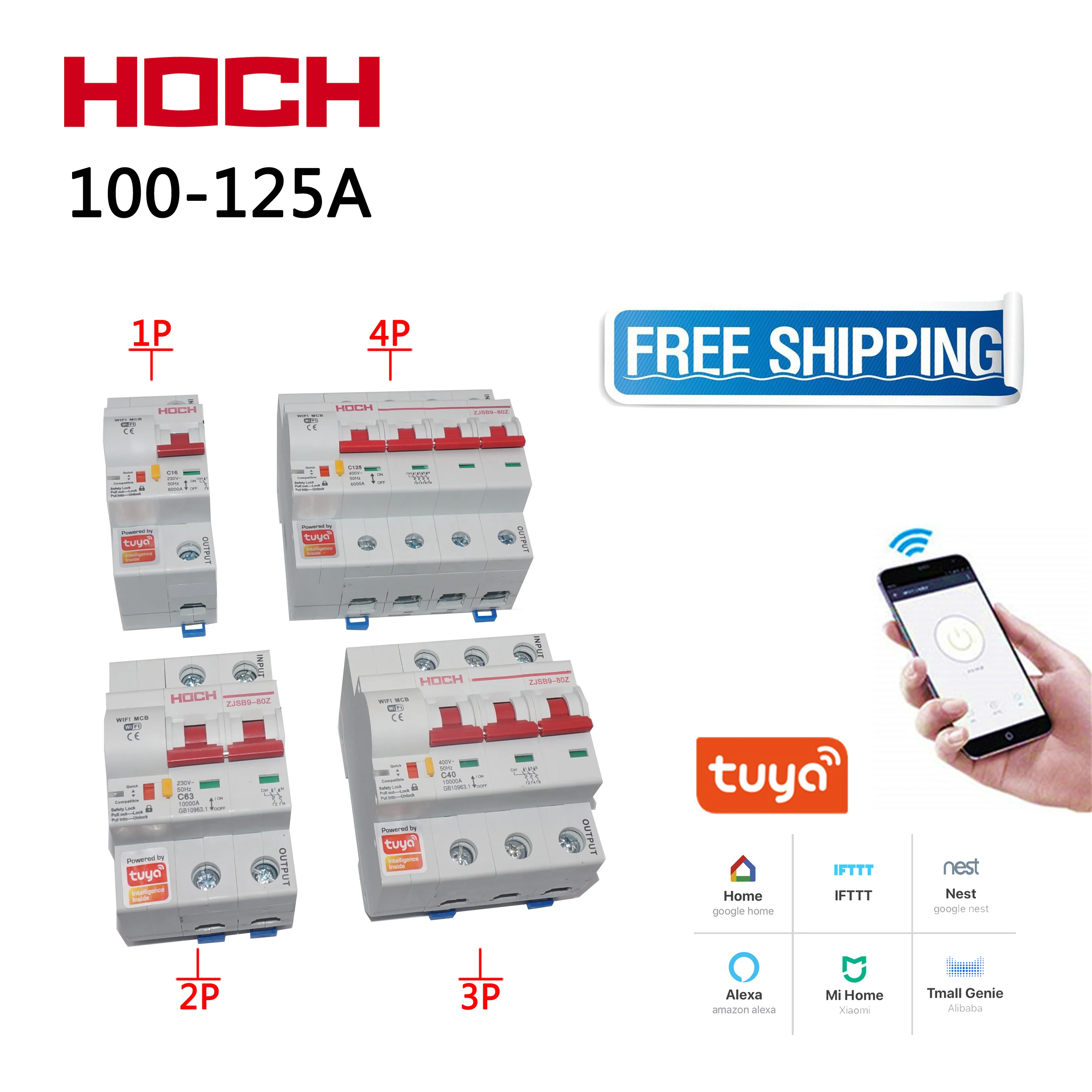 HOCH ZJSB9-80Z Tuya wifi автоматический выключатель Умный таймер жизни пульт дистанционного управления 1-4р Интеллектуальный беспроводной переключатель Заводская