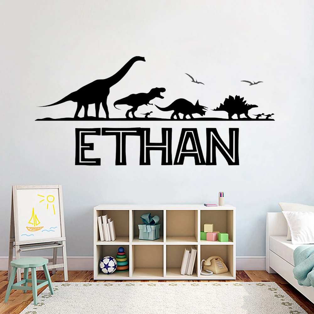 Personalized Name Custom Wall Decal Dinosaur Vinyl Stickers For Boys Bedroom Decoration Art Fashion Poster Z382 Wall Stickers Aliexpress
