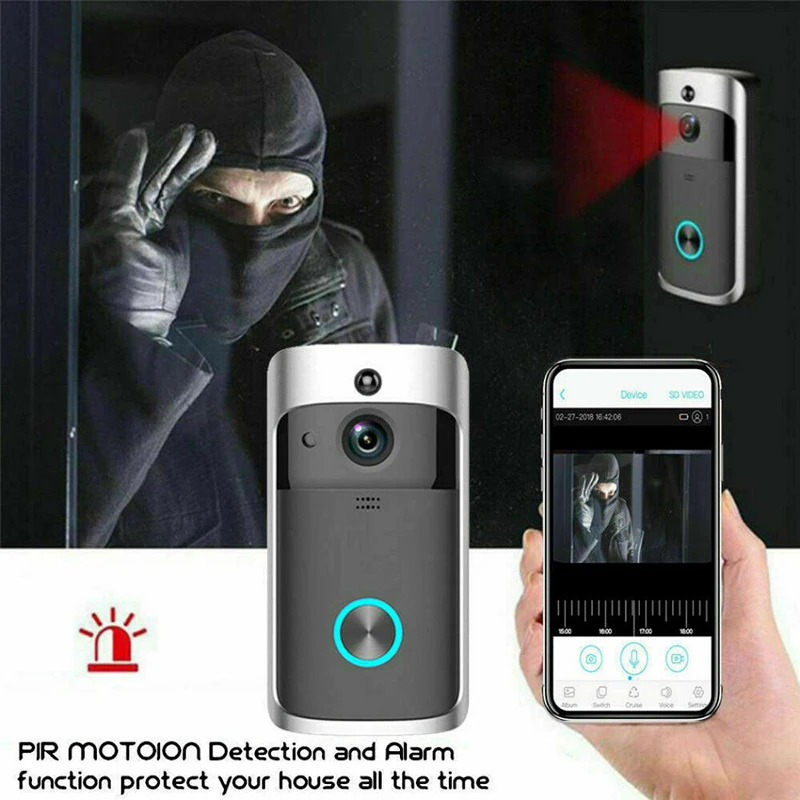 

Wireless Door Bell Camera With Chime WiFi Smart Security Ring Doorbell Kit
