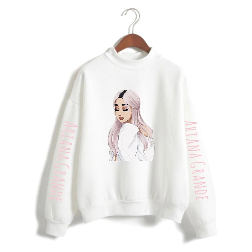 Розовый свитер с высоким воротом, Ариана Гранде, толстовка с капюшоном с высоким воротником, женская зимняя модная повседневная одежда, пуловер, уличная одежда