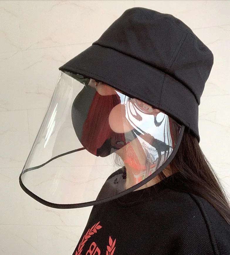 

A162 Protective face mask Hat Male Female PVC Cover Face Mask Caps Anti-droplet Bucket Hat with Mask Outdoor Plastic Cover Hat