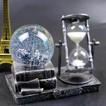 

Christmas Gifts Vintage Tower Hourglass Snow Globes Glass Music Box Home Desktop Decoration