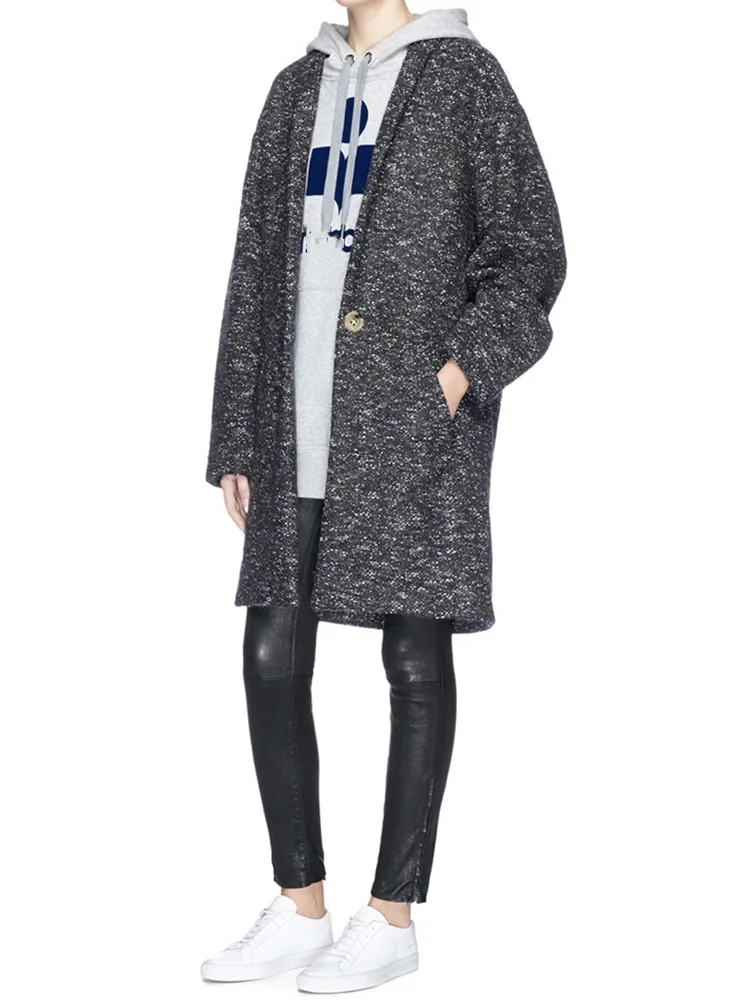 

Winter French Women's Woolen coat wool blend Warm single button long-sleeve Romantic midi outwear ladies casual clothes