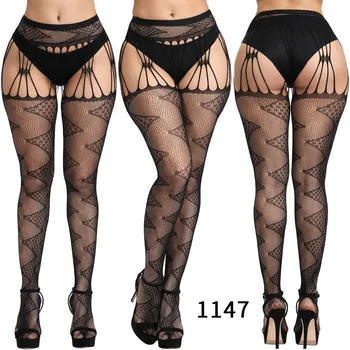 

Women Sexy Lace Garter Hollow Out Stockings Temptation Transparent Garter Fishnet Pantyhose Plus Size