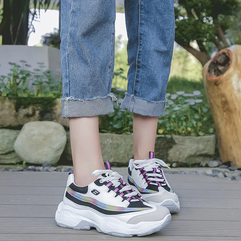 SAGACE/Новая модная повседневная обувь Женские кроссовки с перекрестной шнуровкой