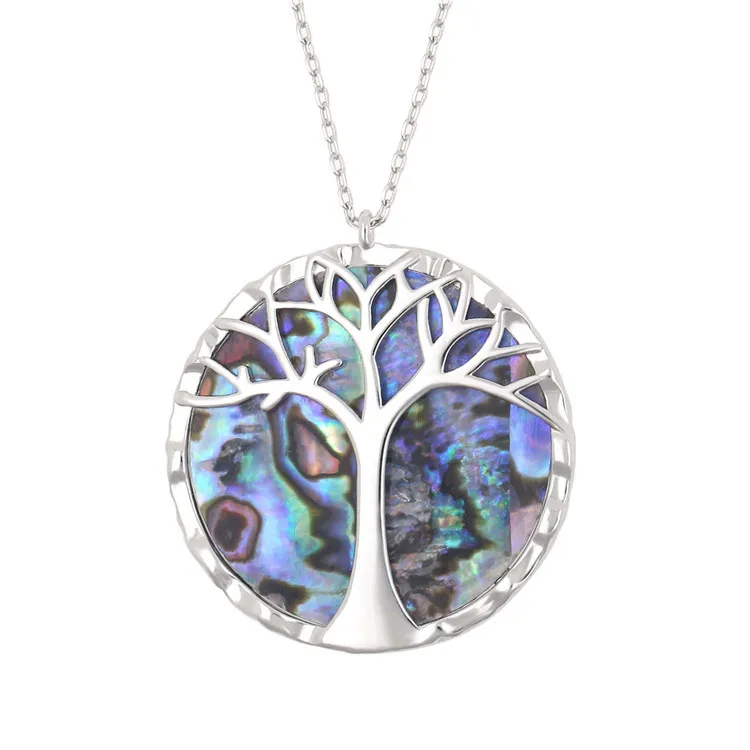 

FDLK New Fashion Alloy Tree of Life Pendant Natural Abalone Shell Necklace Glamour Women Wedding Jewelry