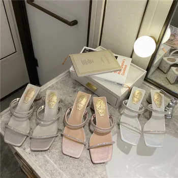 

Multicolor Shiny Flip Flops Crystal Slippers Women Summer Rhinestone Diamond Slides Glitter Designer Chain Party Shoes Sandals