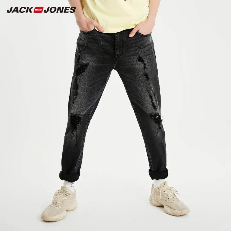 DENIM BLACK JackJones Мужская Мода Тренд тонкий стрейч рваные джинсы мужская одежда 219132541 - Цвет: DENIM BLACK