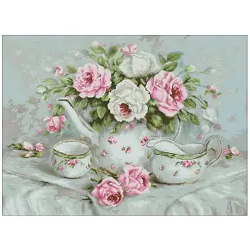 

Rose afternoon tea patterns Counted Cross Stitch 11CT 14CT 18CT DIY Cross Stitch Kits Embroidery Needlework Sets home decor