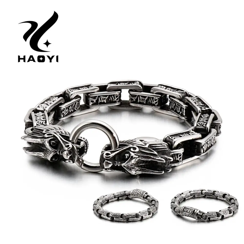 HAOYI браслет из нержавеющей стали в стиле ретро В Форме Дракона Роскошные ювелирные изделия тренд панк Рок три модели мужской браслет ювелирные изделия