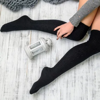 

Sexy Warm Long Cotton Stocking Knit Knee Stocking Women Winter Knee High Thigh High Schoolgirl Stocking Over The Knee Socks