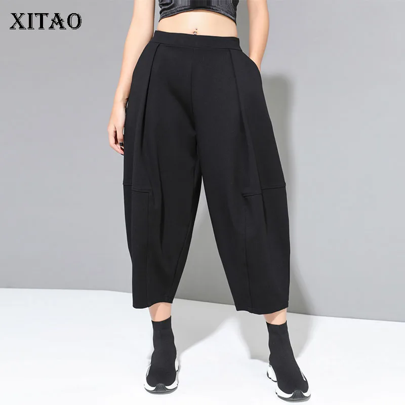 XITAO Tide темные тонкие свободные брюки для отдыха женские свободные брюки большого размера девять модные индивидуальность эластичные брюки WQR1414