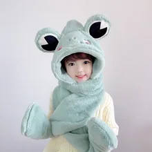 

Children's Autumn and Winter New Warm Scarf Hat Glove Integrated Hat Lovely Ear Protection Hat Fashion Baby Bib
